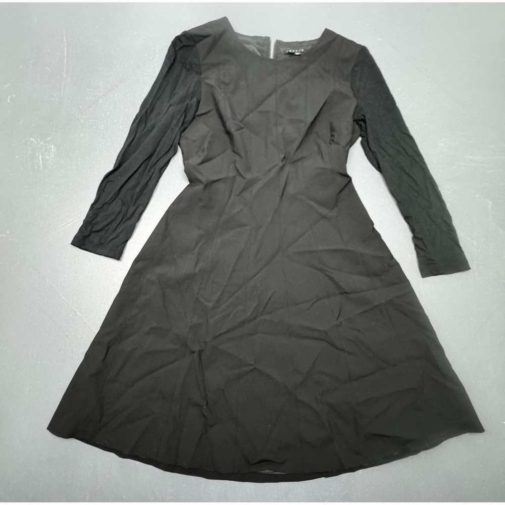 Theory Womens Size 4 Black Long Sleeve Fit Flare Dress Back Zip Career Workwear